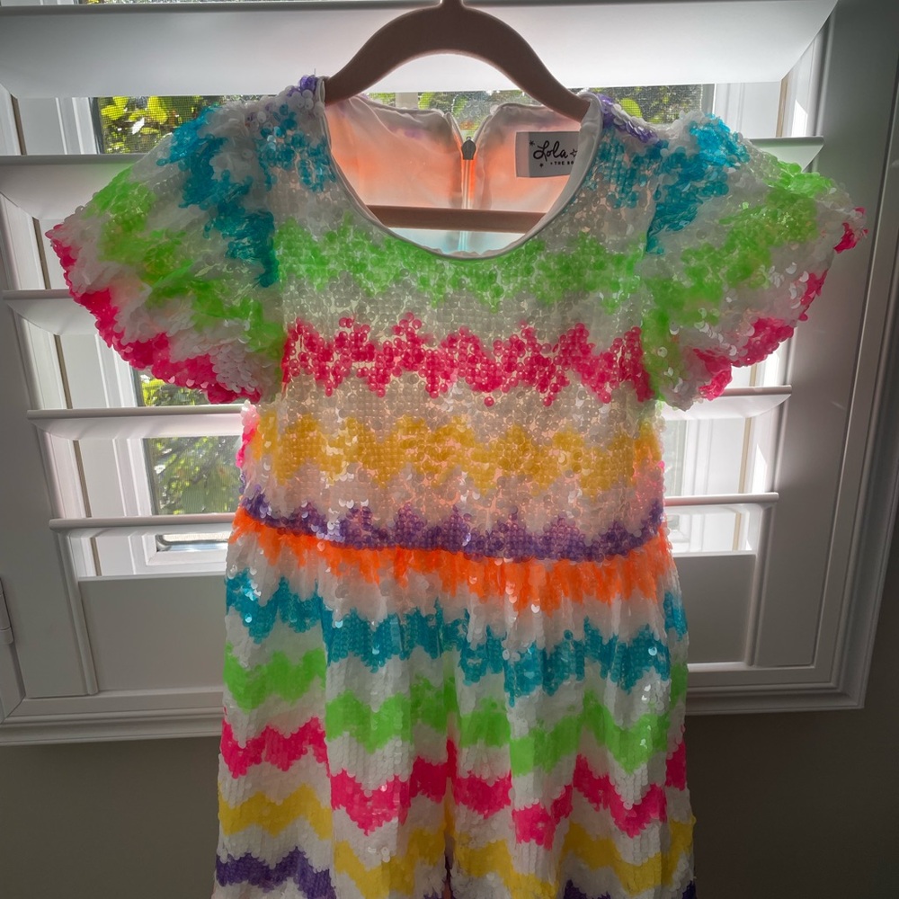 NEW WITH TAGS!! Lola and the Boys Zig Zag Rainbow Sequin Dress